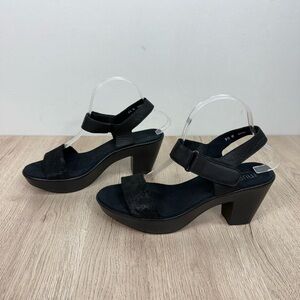 Munro Willa Leather Chunky Heel Platform Comfort Sandals Black Metallic Sz 9.5